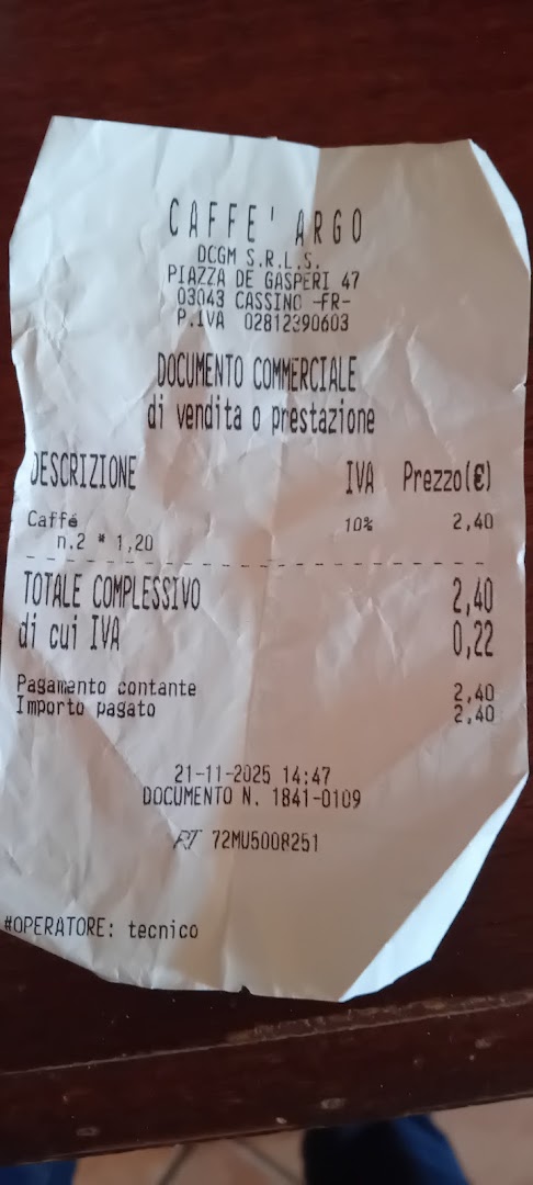 Caffe Argo, Cassino