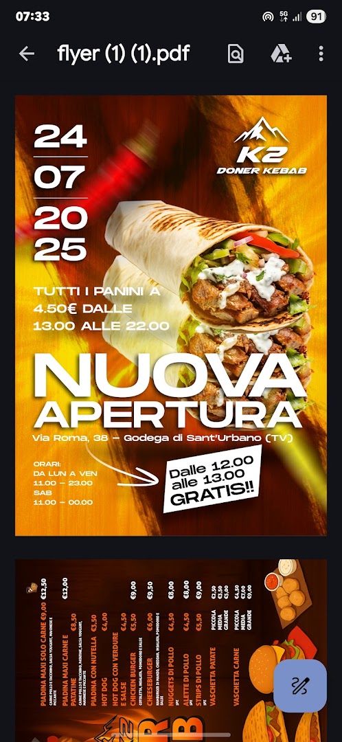 K2 Doner kebab, Godega di Sant'Urbano