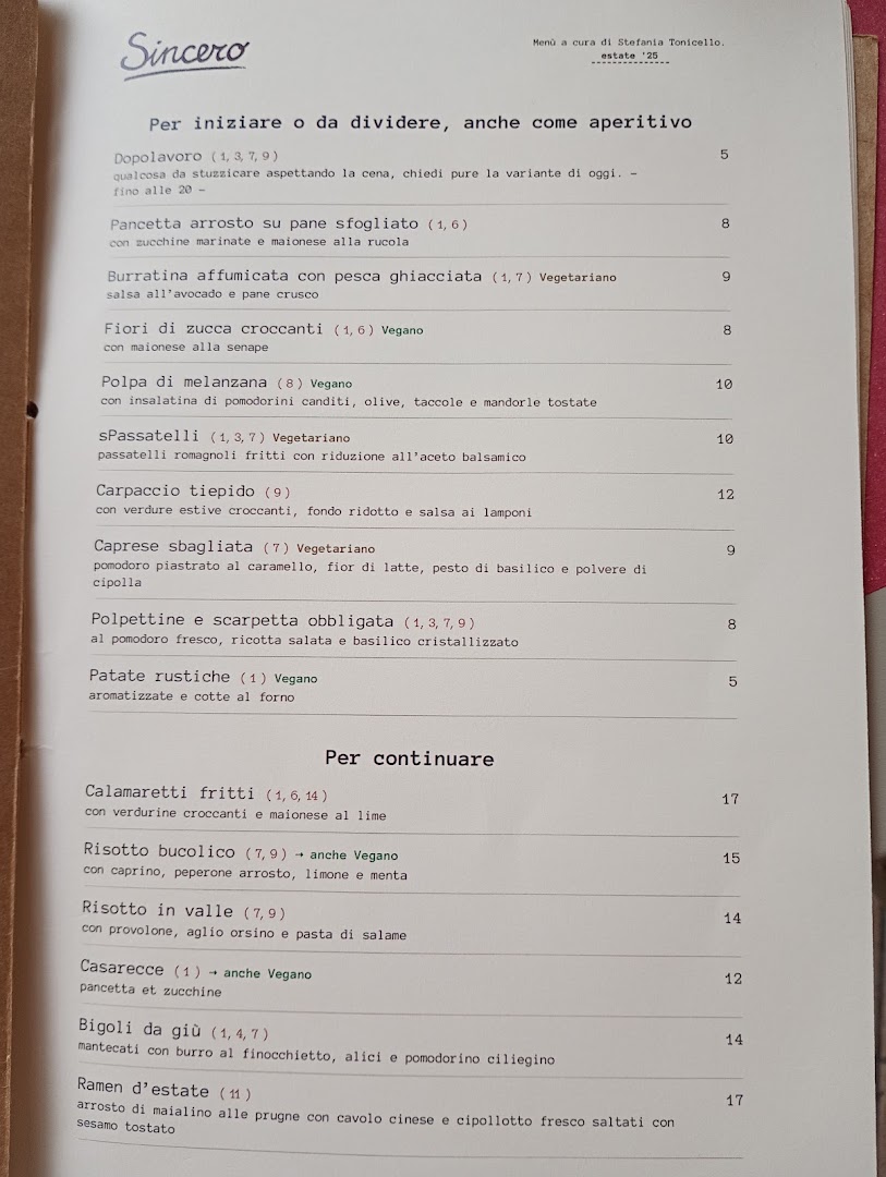 Sincero - osteria con cucina di mercato. Per l'aperitivo, la cena ed il dopo-cena.